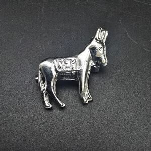 Oleet Democrat Donkey Brooch Silver Tone Petite Vintage Political Pin